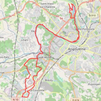Trace GPS Bords de la charente Angouleme, itinéraire, parcours