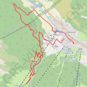 Trace GPS Villeneuve La Salle - vers Fréjus - Villeneuve, itinéraire, parcours