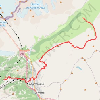 Trace GPS Tour du Mont-Blanc (TMB) - J5 - Du refuge de Maison Vieille au refuge Bonatti, itinéraire, parcours