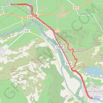 Trace GPS Balade sur le chemin de hâlage du canal de l'écluse d'Homps à Argens et retour, itinéraire, parcours