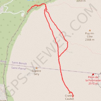 Trace GPS Randonnée du Cratère Caubet à la Réunion, itinéraire, parcours
