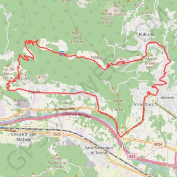 Trace GPS Villardora, Caprie, Camparnaldo, Celle, Rubiana, itinéraire, parcours