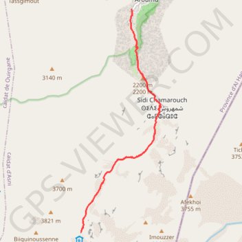 Trace GPS Descente à Aremd depuis le refuge du Toubkal, itinéraire, parcours