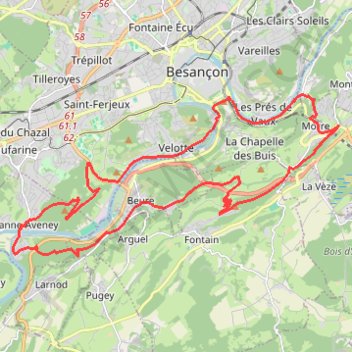 Trace GPS Chemins du Sud de Besançon, itinéraire, parcours