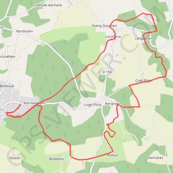 Trace GPS Quistinic : Saint Roch, Locmaria, itinéraire, parcours