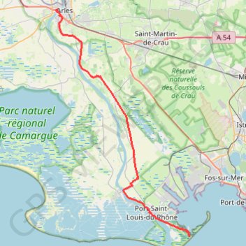 Trace GPS 25: ViaRhôna d'Arles à Port-St-Louis-du-Rhône, itinéraire, parcours