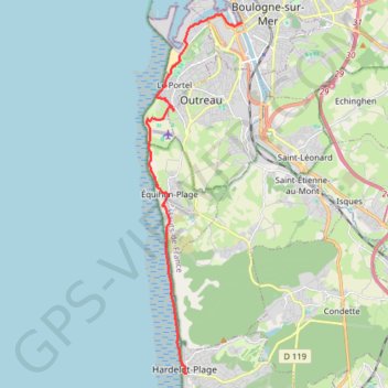 Trace GPS GR120 Boulogne-sur-mer à Hardelot plage, itinéraire, parcours