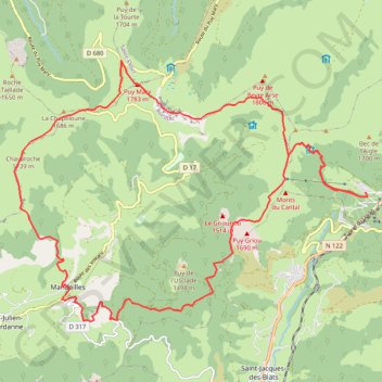 Trace GPS Les crêtes du Cantal - Le Lioran, itinéraire, parcours