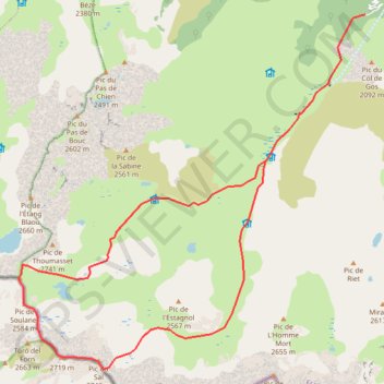 Trace GPS Pic du Sal et pic de Bagnels par le refuge de Quioulès, itinéraire, parcours