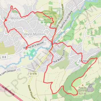 Trace GPS Puy de Corent - Veyre-Monton, itinéraire, parcours