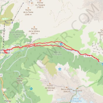 Trace GPS Randonnée à Champagny la Vanoise, itinéraire, parcours