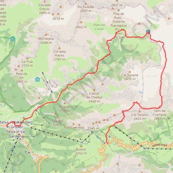 Trace GPS Refuge Puez via Ciampei, itinéraire, parcours