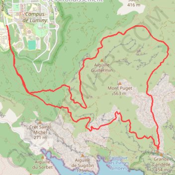 Trace GPS Col de la Candelle depuis Luminy - Les Calanques, itinéraire, parcours
