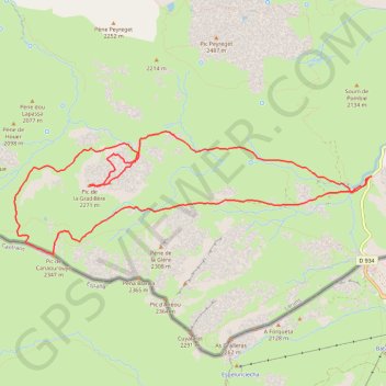 Trace GPS Pic de la Gradillère et de Canaourouye en circuit depuis le parking d'Anéou, itinéraire, parcours