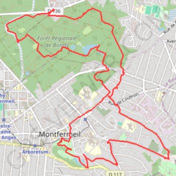 Trace GPS Montfermeil - Rando sur le sentier de Cosette, itinéraire, parcours