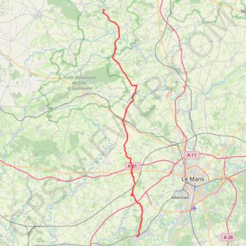Trace GPS Itinéraire aller Saint Léonard des Bois, itinéraire, parcours