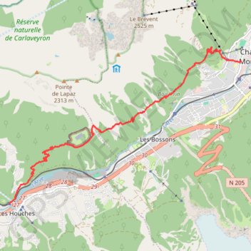 Trace GPS Randonnée Les Houches > Petit Balcon Sud > Chamonix, itinéraire, parcours