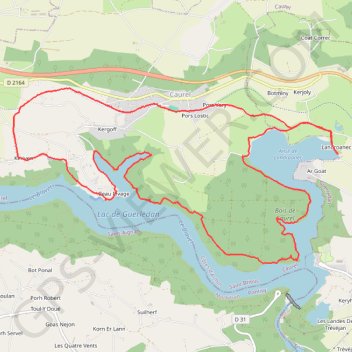 Trace GPS Lac de Guerlédan rive Nord - Landroanec, itinéraire, parcours