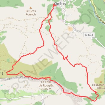 Trace GPS Cipières-Plateau de Calern-Bori de Pons, itinéraire, parcours