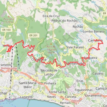 Trace GPS Monte to Camacha via Levada dos Tornos, itinéraire, parcours
