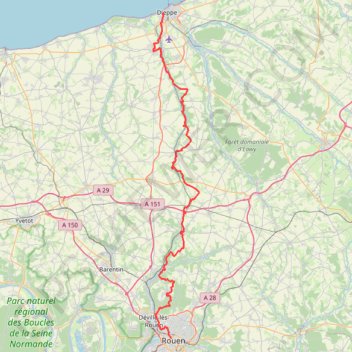 Trace GPS GR210 De Dieppe à Rouen (Seine-Maritime) (2019), itinéraire, parcours