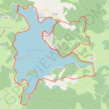 Trace GPS Lac des Settons - Tour du lac, itinéraire, parcours