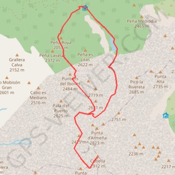 Trace GPS Cotiella depuis le refuge de Lavasar, itinéraire, parcours