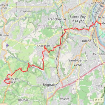 Trace GPS Soucieu-Lyon, itinéraire, parcours