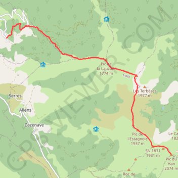 Trace GPS Pic du Han, itinéraire, parcours