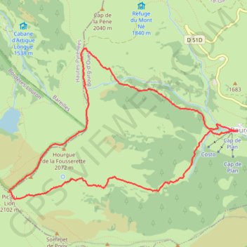 Trace GPS Pic du Lion par la coume de Baqué, itinéraire, parcours