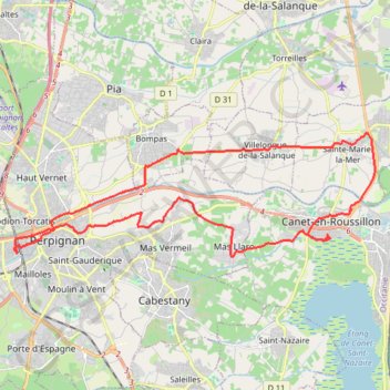 Trace GPS Perpignan Gare - Salanque, itinéraire, parcours