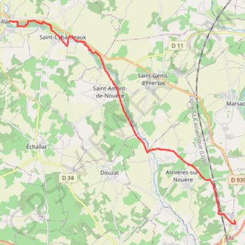 Trace GPS Balade sur la voie verte / Brenat- Asnières sur Nouère - Rouillac, itinéraire, parcours
