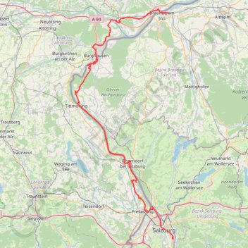 Trace GPS Salzbourg Braunau, itinéraire, parcours