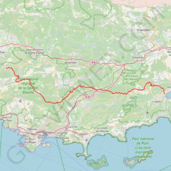 Trace GPS GR9 de Saint Zacharie à Port Grimaud (Var), itinéraire, parcours