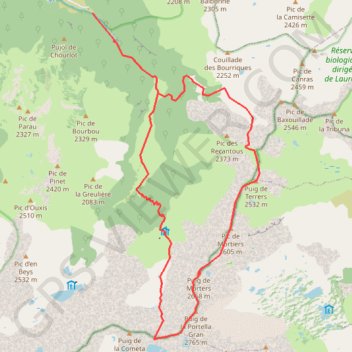 Trace GPS Puig de Terrers - pic de Mortiers - puig de Morters - puig de la Portella Gran depuis le Fanguil, itinéraire, parcours