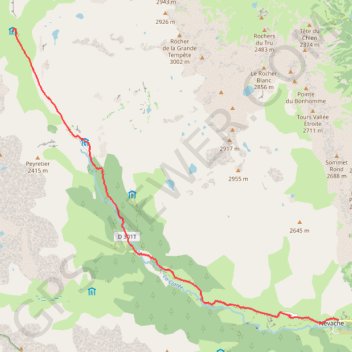 Trace GPS RSPG de Nevache au refuge des Drayères, itinéraire, parcours