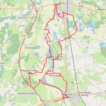 Trace GPS Du Barrage de Villerest au Barrage de Grangent en 10 boucles - Pont de Feurs - Pont de Montrond-les-Bains, itinéraire, parcours