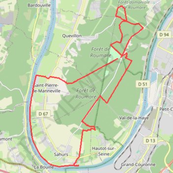 Trace GPS Canteleu, forêt et rive, itinéraire, parcours