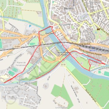 Trace GPS La balade du canal à Béziers, itinéraire, parcours