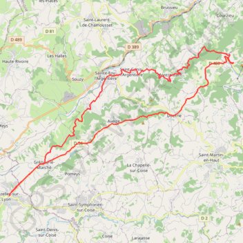 Trace GPS Chazelles-sur-Lyon Col des Brosse Col de la Croix de Pars, itinéraire, parcours
