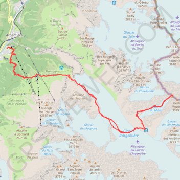 Trace GPS 22-06-11_12 Aiguille d'Argentiere, itinéraire, parcours