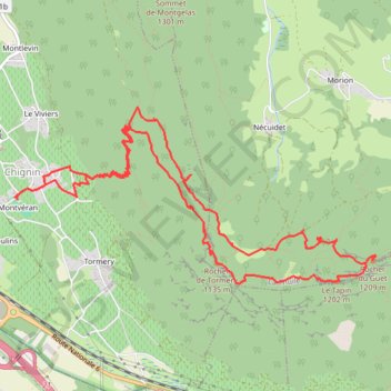 Trace GPS Roche du Guet, Roc de Tormery et Le Tapin par le pas de l'Echelle depuis Chignin (Bauges), itinéraire, parcours