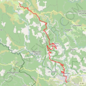 Trace GPS GTA4 Montselgues LesVans, itinéraire, parcours