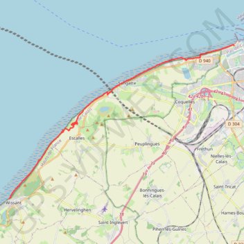 Trace GPS GR 120 de Calais à Wissant, itinéraire, parcours