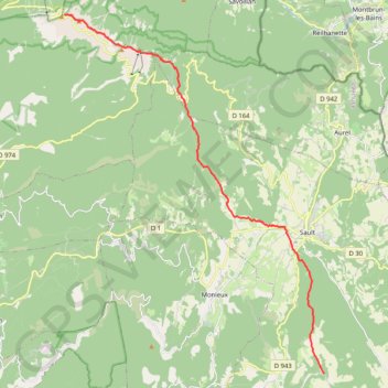 Trace GPS Chemin de la Sainte Baume 12ème tronçon.Du sommet du mont Ventoux à Saint Jean de Sault, itinéraire, parcours